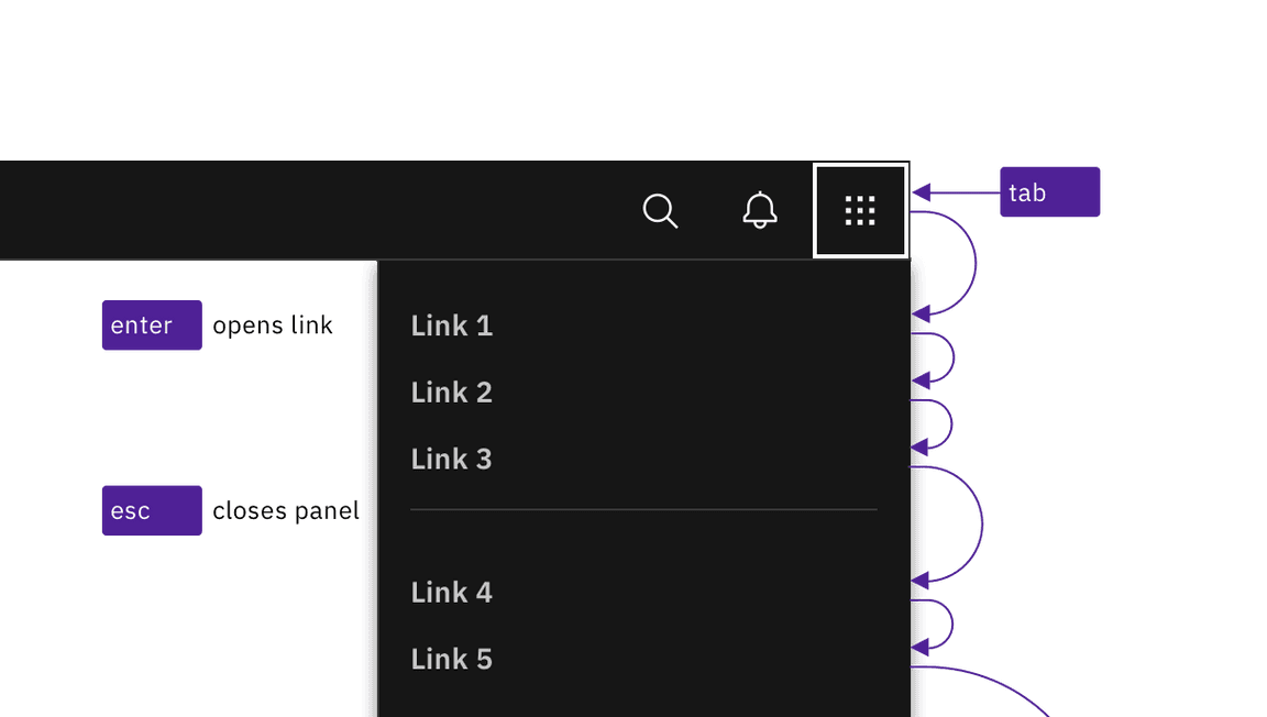 example of right panel keyboard interaction